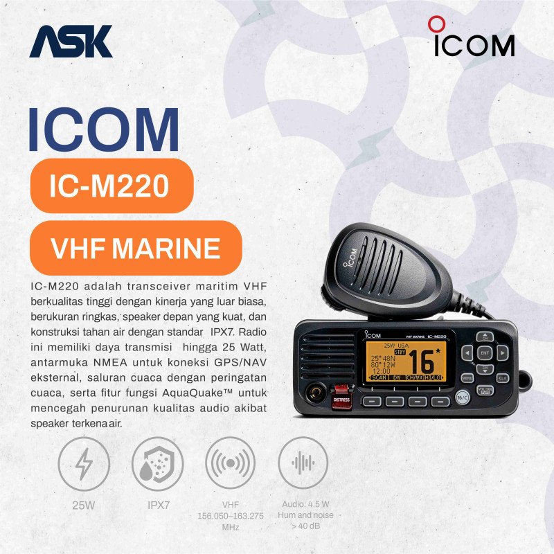 Mobile Radio ICOM - IC-M220 Marine | VHF  156.050–163.275 MHz