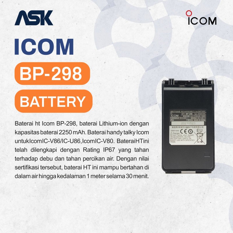 Battery Handy Talky BP-298 ICOM / Baterai HT BP298 ICOM