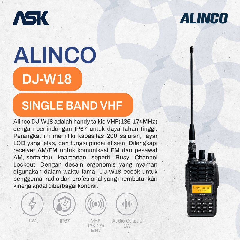 Handy Talky ALINCO - DJ-W18 | VHF 136-174 Mhz