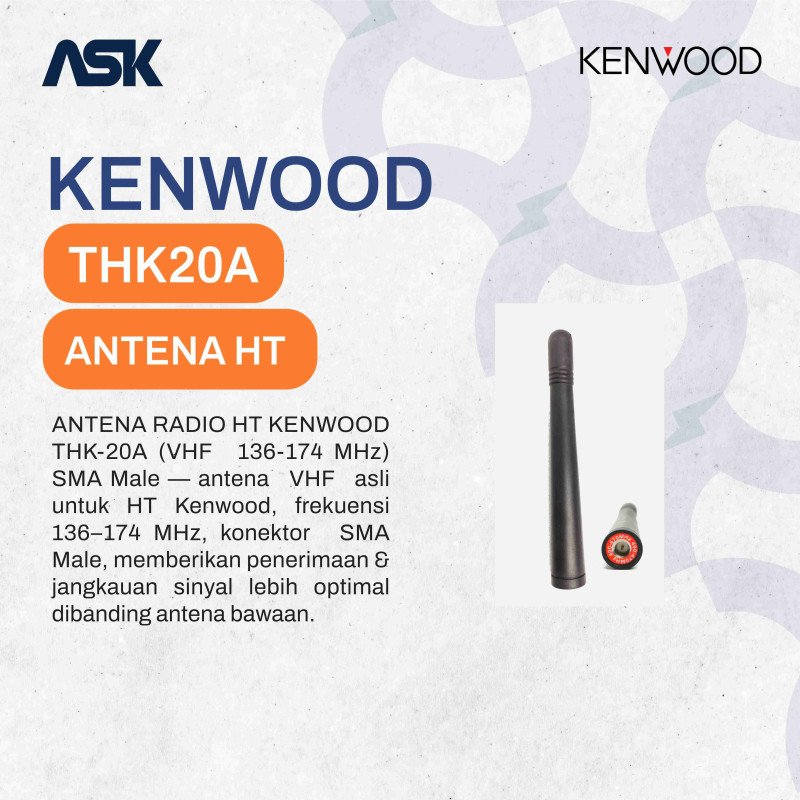 ANTENA RADIO HT KENWOOD THK20A VHF 136-174MHZ SMA MALE/ THK 20 THK-20