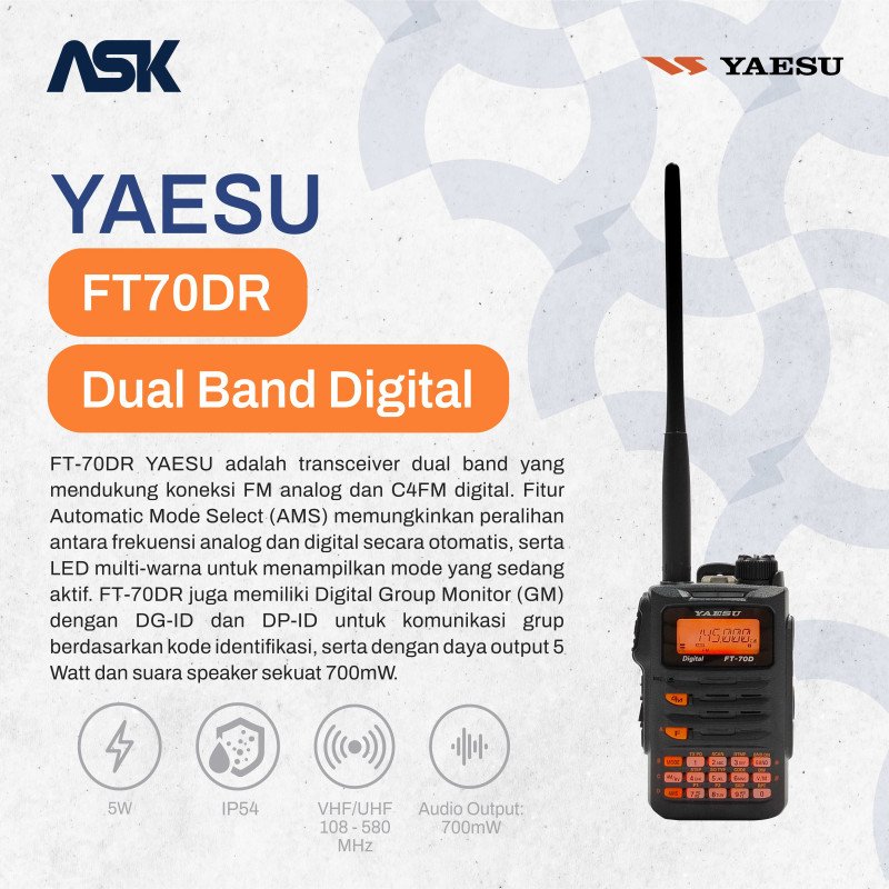 Handy Talky YAESU - FT70DR | Dual VHF 144-148 MHz UHF  430-450 MHz