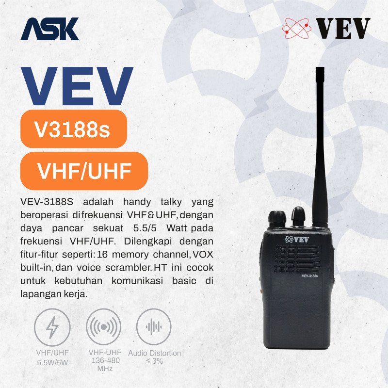 Handy Talky V3188s VEV / HT V 3188s VEV Single Band | Vhf 134-176MHz