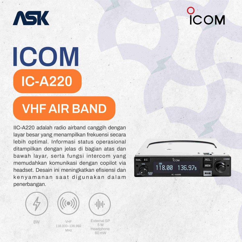 Mobile Radio ICOM - A220 Air Band | VHF 118.000–136.992 MHz