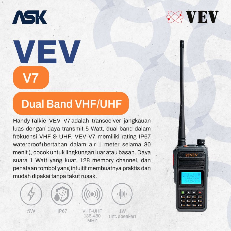 Handy Talky VEV - V7 | Dual  VHF 136-174MHz UHF 400-480Mhz